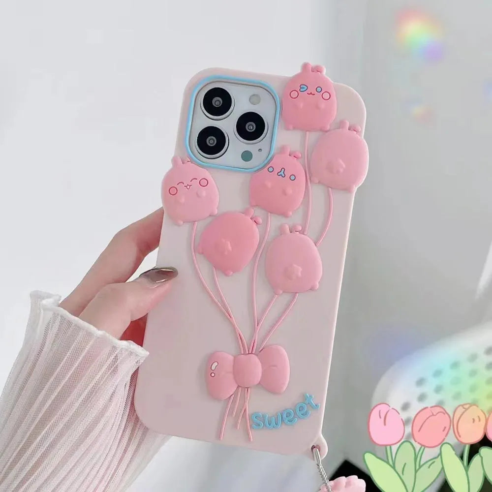 Luxury 3D Balloon Rabbit Silicone Soft Pink iPhone 15 Cover