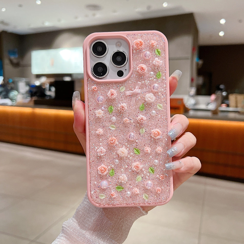 Miniature Rose Glitter Flower Phone Case