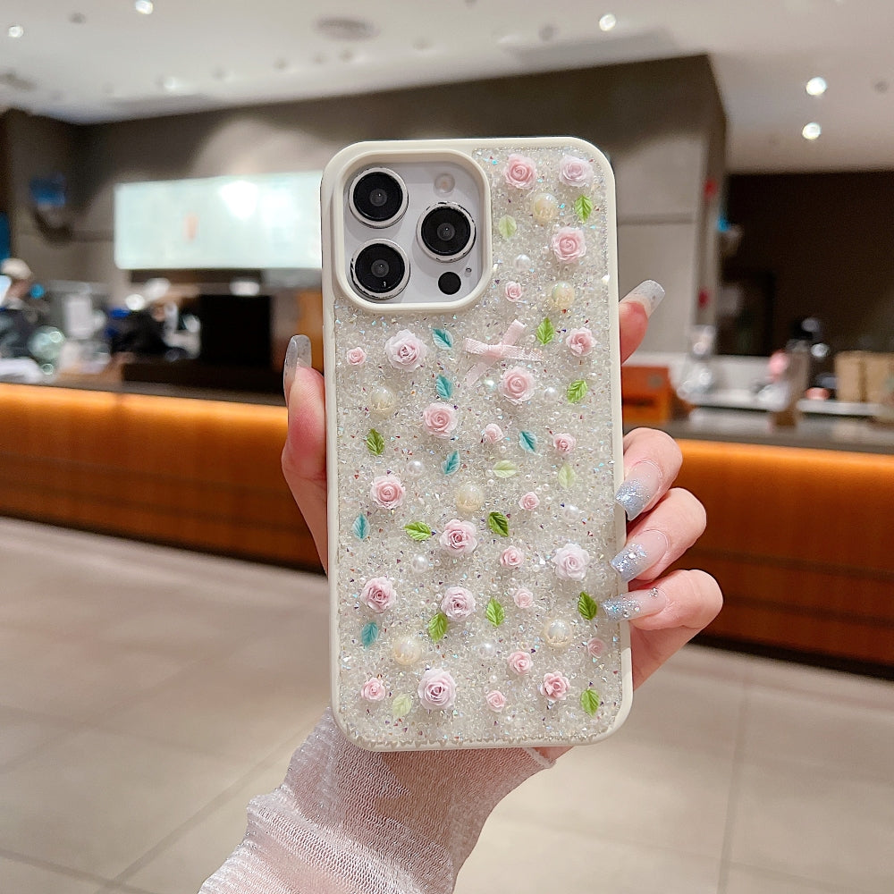 Miniature Rose Glitter Flower Phone Case