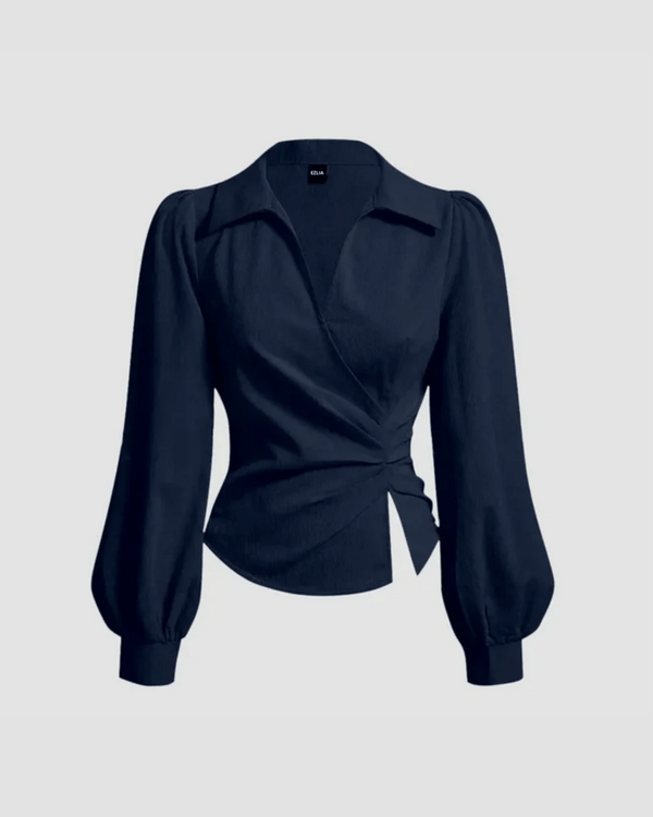 Navy Blue V-Neck Bubble Wrap Top