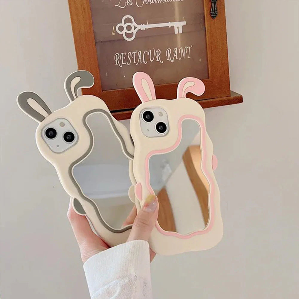 Silicone Mirror Cute Rabbit Design  iPhone 13 Cover