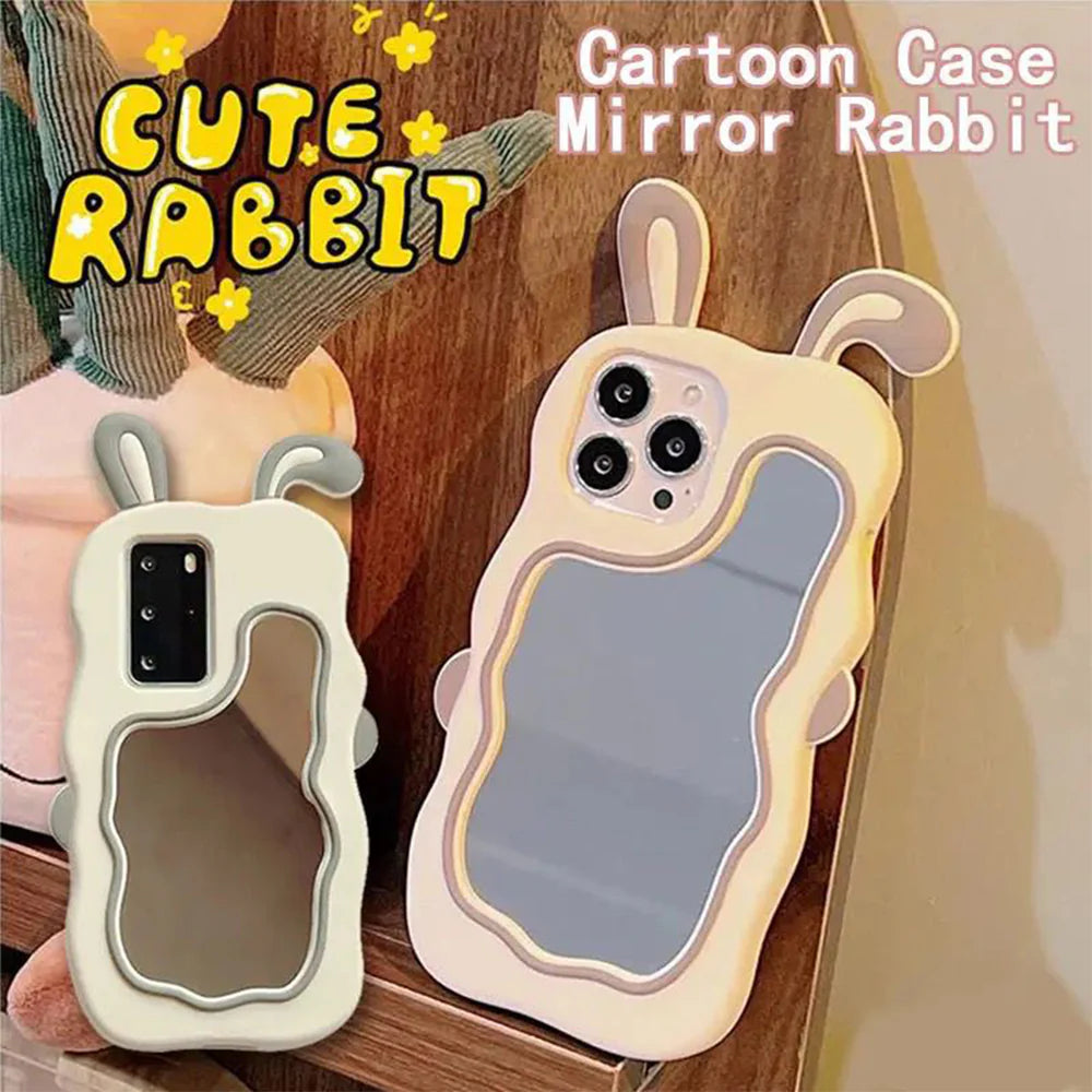 Silicone Mirror Cute Rabbit Design iPhone 14 Cover