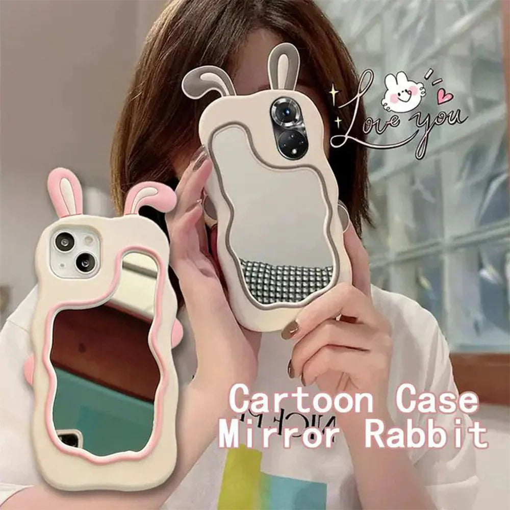 Silicone Mirror Cute Rabbit Design iPhone 15 Cover