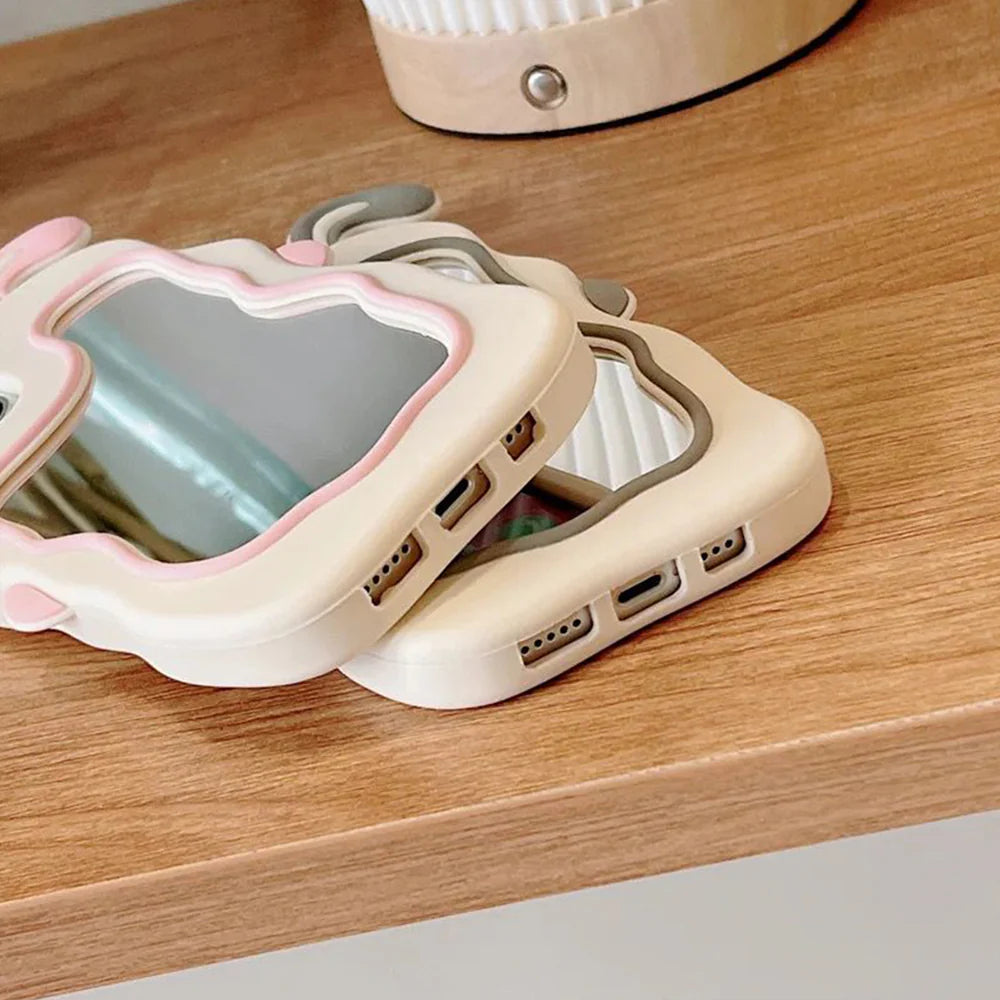 Silicone Mirror Cute Rabbit Design iPhone 16 Case