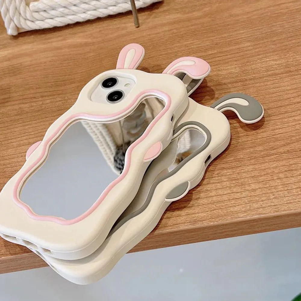 Silicone Mirror Cute Rabbit Design iPhone 16 Case