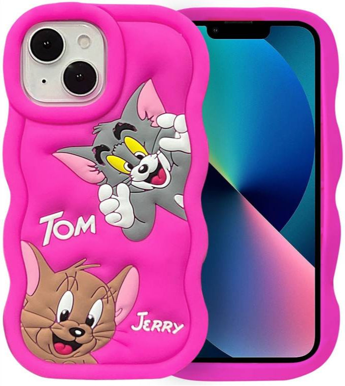 Silicone Soft 3D Cartoon Wavy Edge iPhone 12 Case (Tom & Jerry)