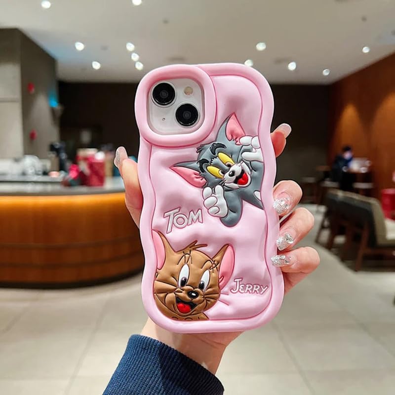 Silicone Soft 3D Cartoon Wavy Edge iPhone 13 Case (Tom & Jerry)