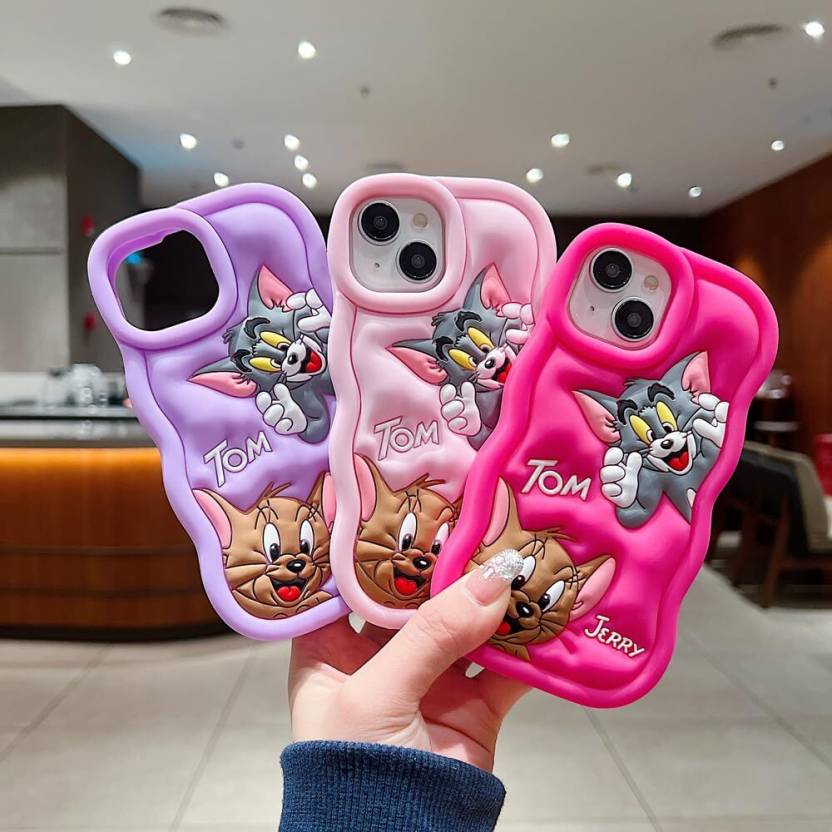 Silicone Soft 3D Cartoon Wavy Edge iPhone 15 Cases (Tom & Jerry)