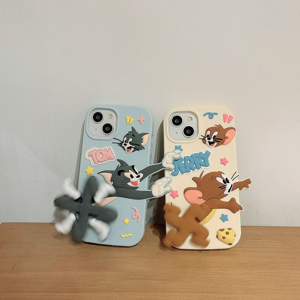 Silicone Soft 3D Running Cartoon iPhone 14 Case (Tom & Jerry)