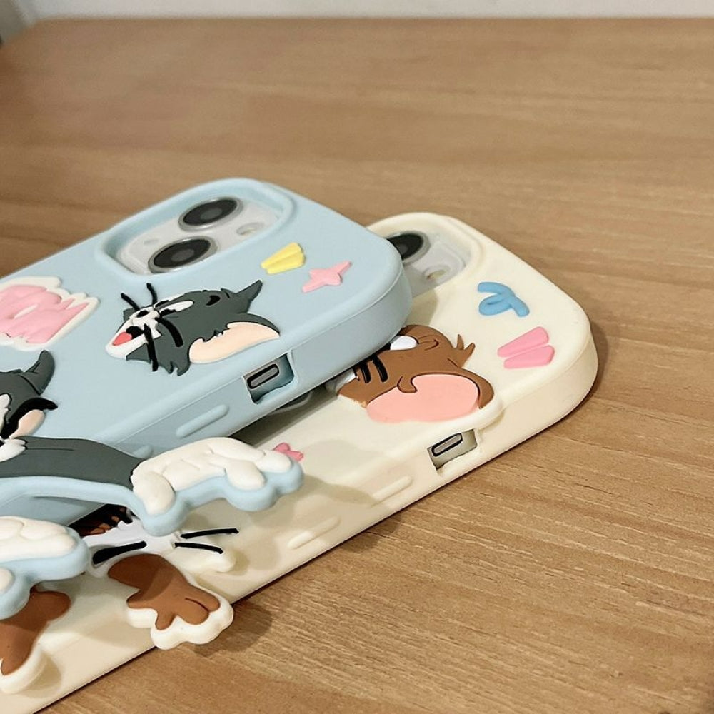 Silicone Soft 3D Running Cartoon iPhone 14 Pro Max Case Tom and Jerry 