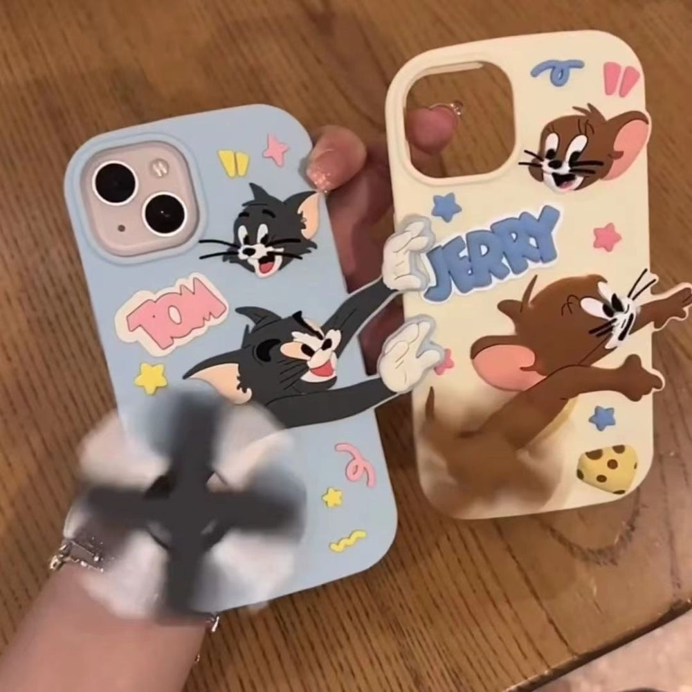 Silicone Soft 3D Running Cartoon iPhone 15 Case Tom and Jerry 