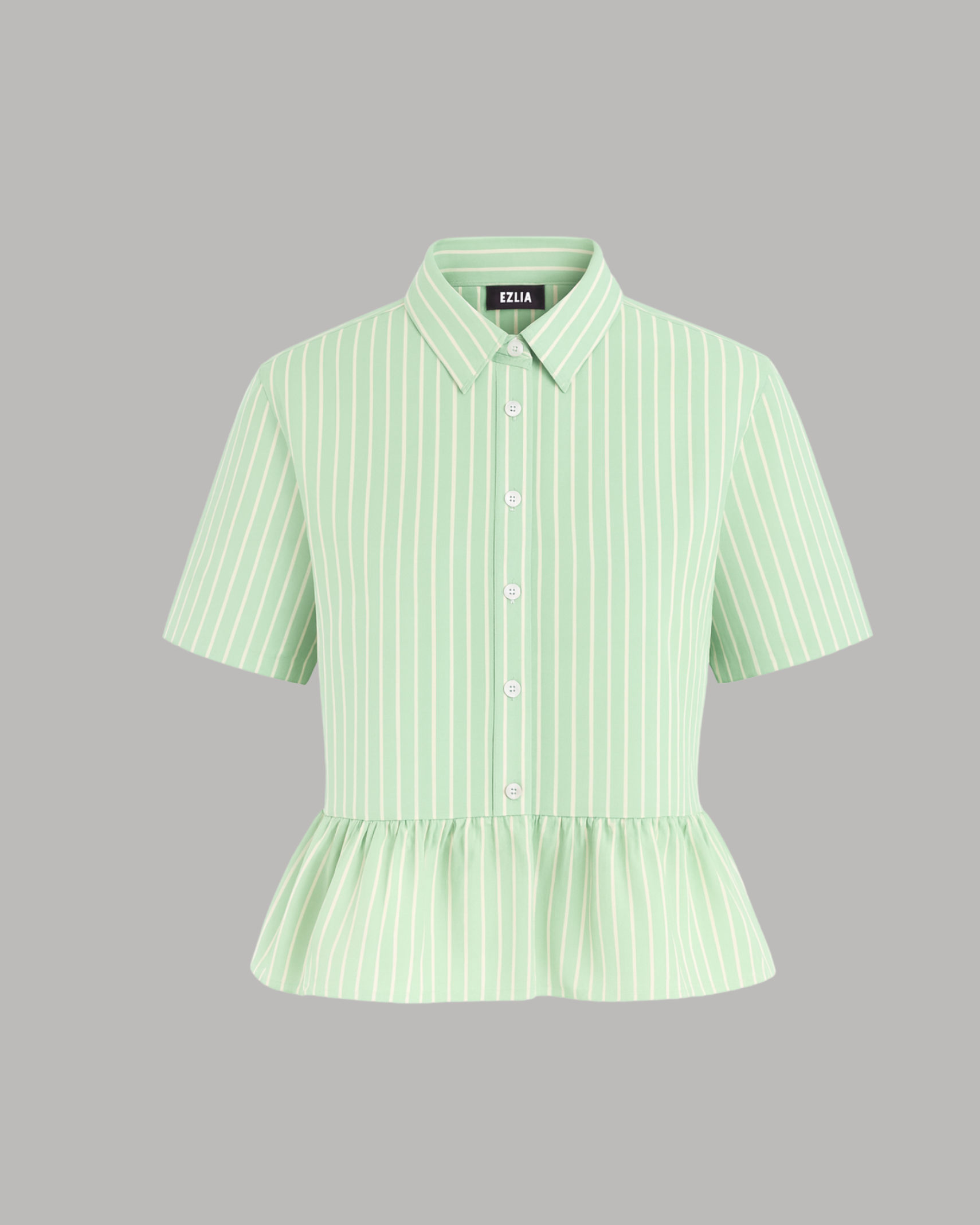 Women's Green Striped Peplum Shirt