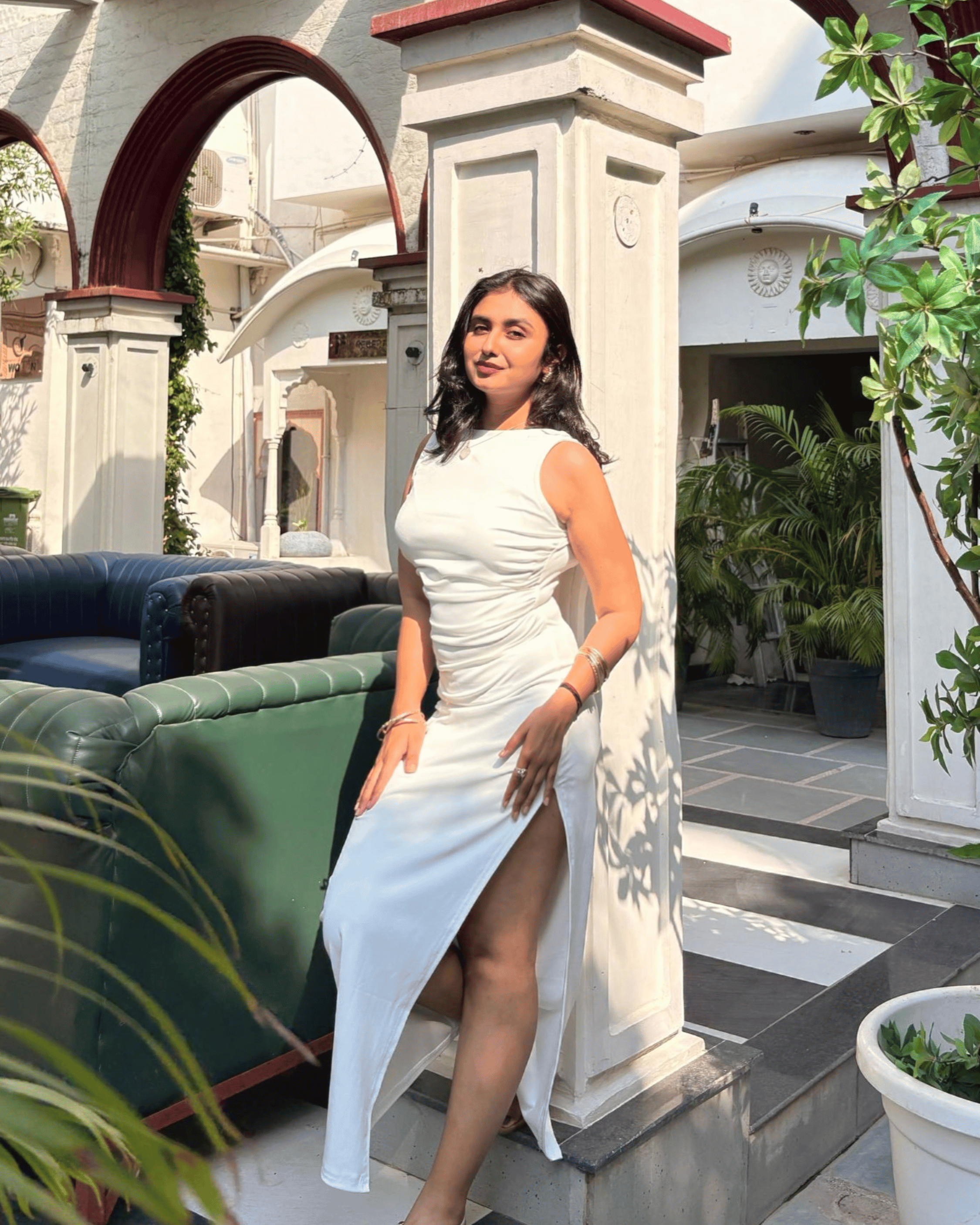 White Sleeveless Bodycon Midi Dress