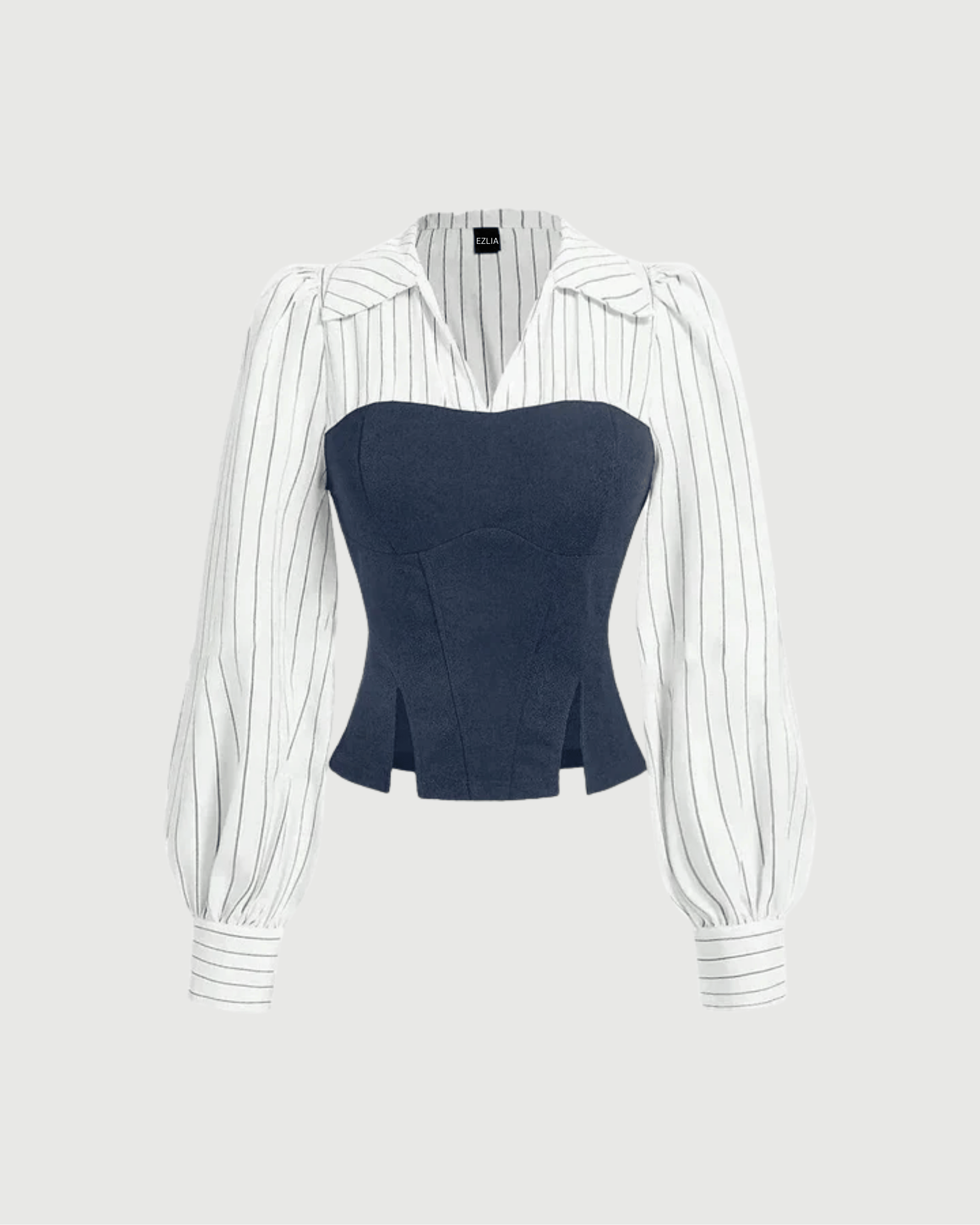 Navy Blue And White Striped Corset Shirt