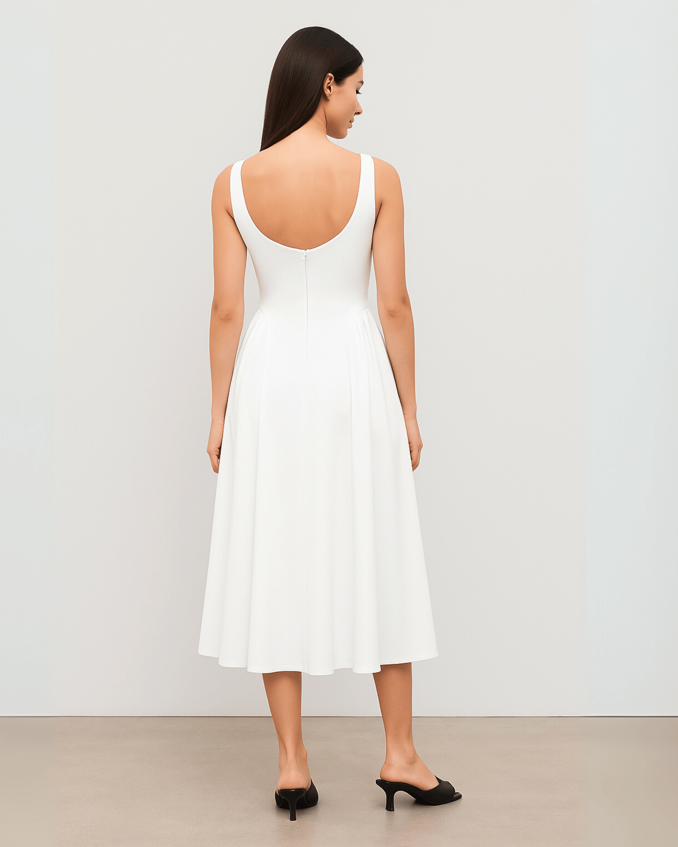 Elegant White Sleeveless Midi Dress