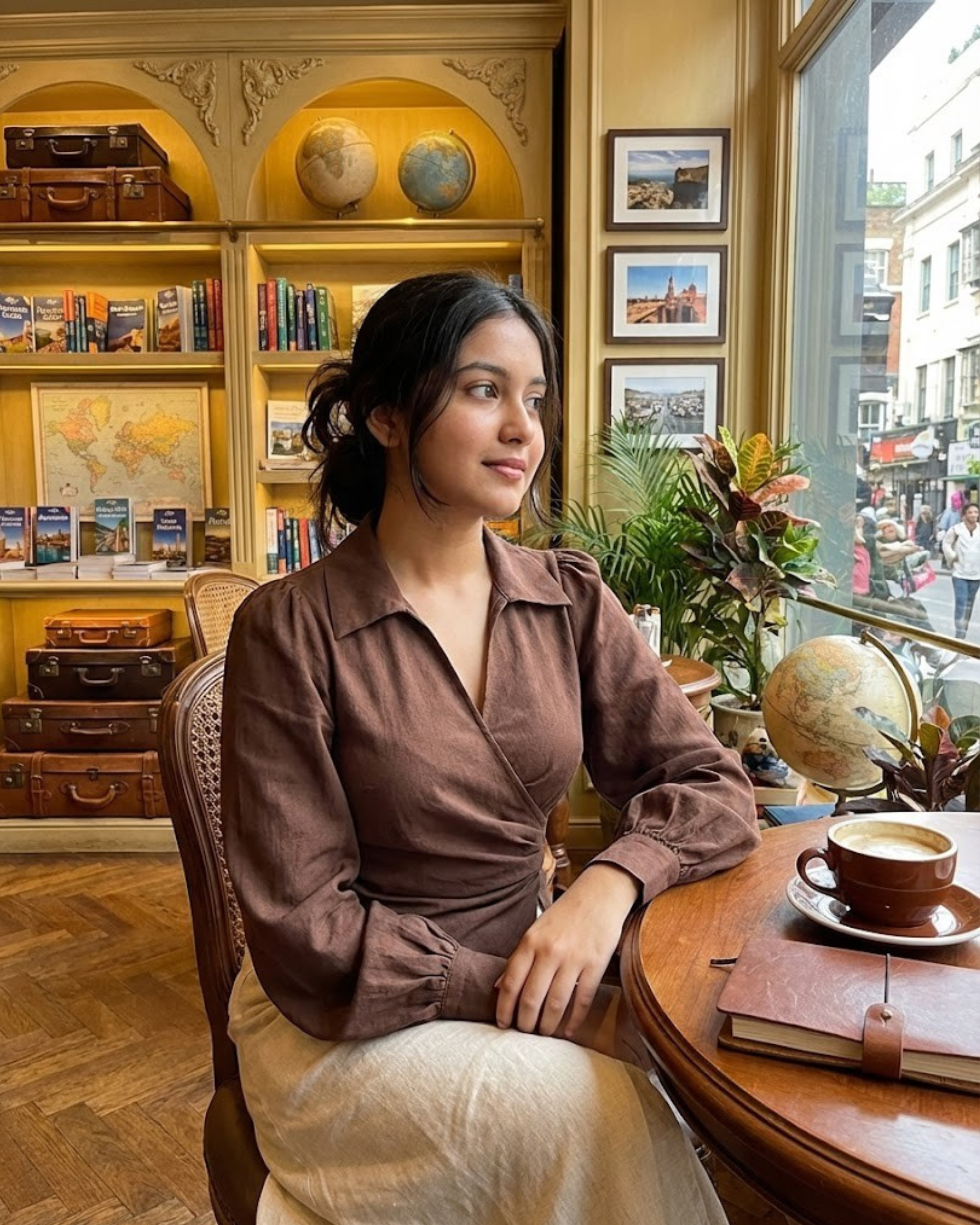 Brown V-Neck Bubble Wrap Top