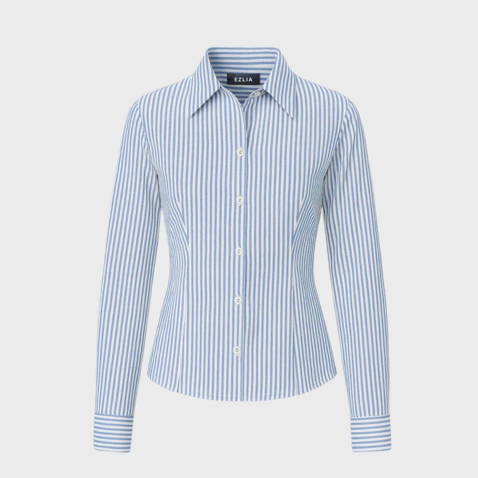 Soft Blue Striped Slim Shirt for Women