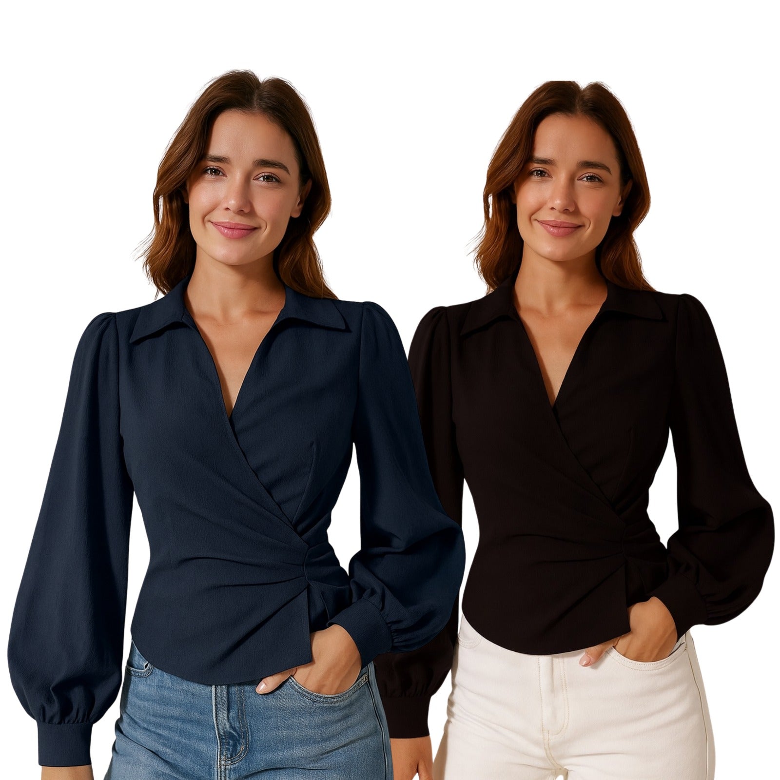 COMBO: V-Neck Bubble Wrap Black & Blue Top