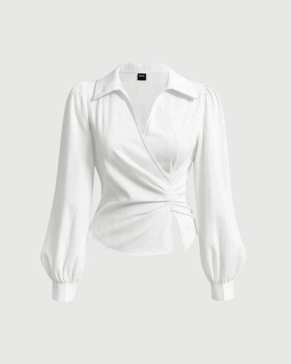 White V-Neck Bubble Wrap Top