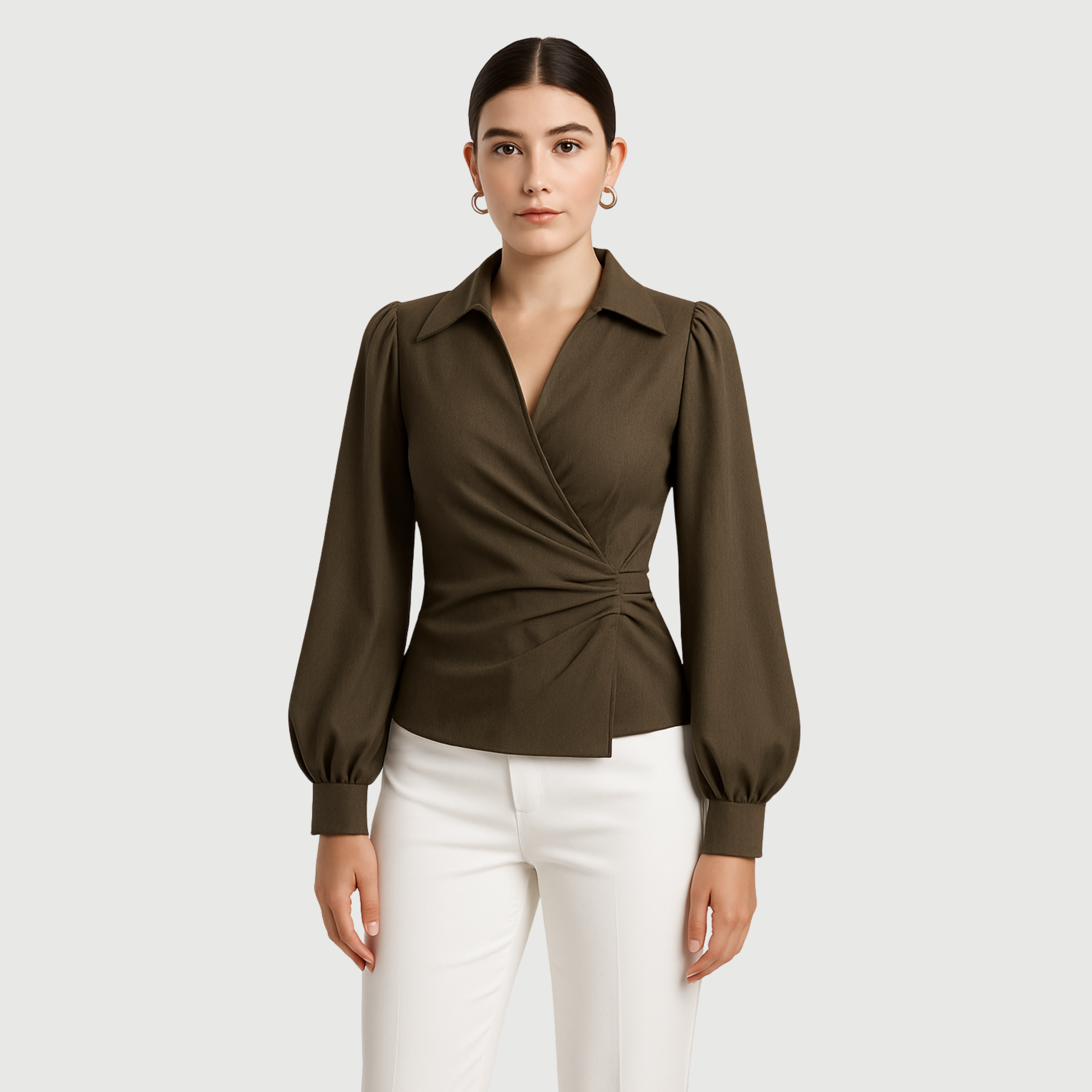 Brown V-Neck Bubble Wrap Top