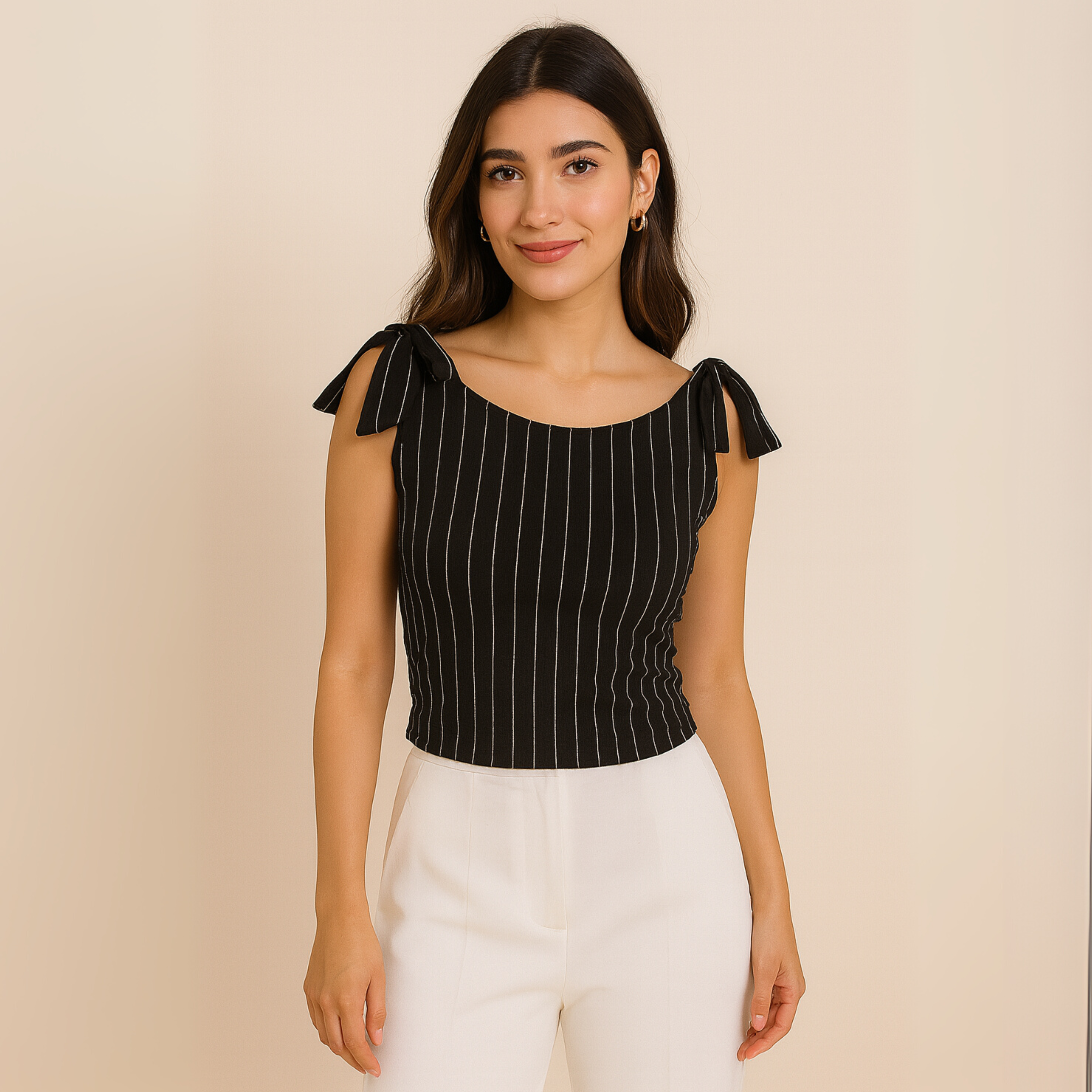 Black Striped Boat Neck Tank Top