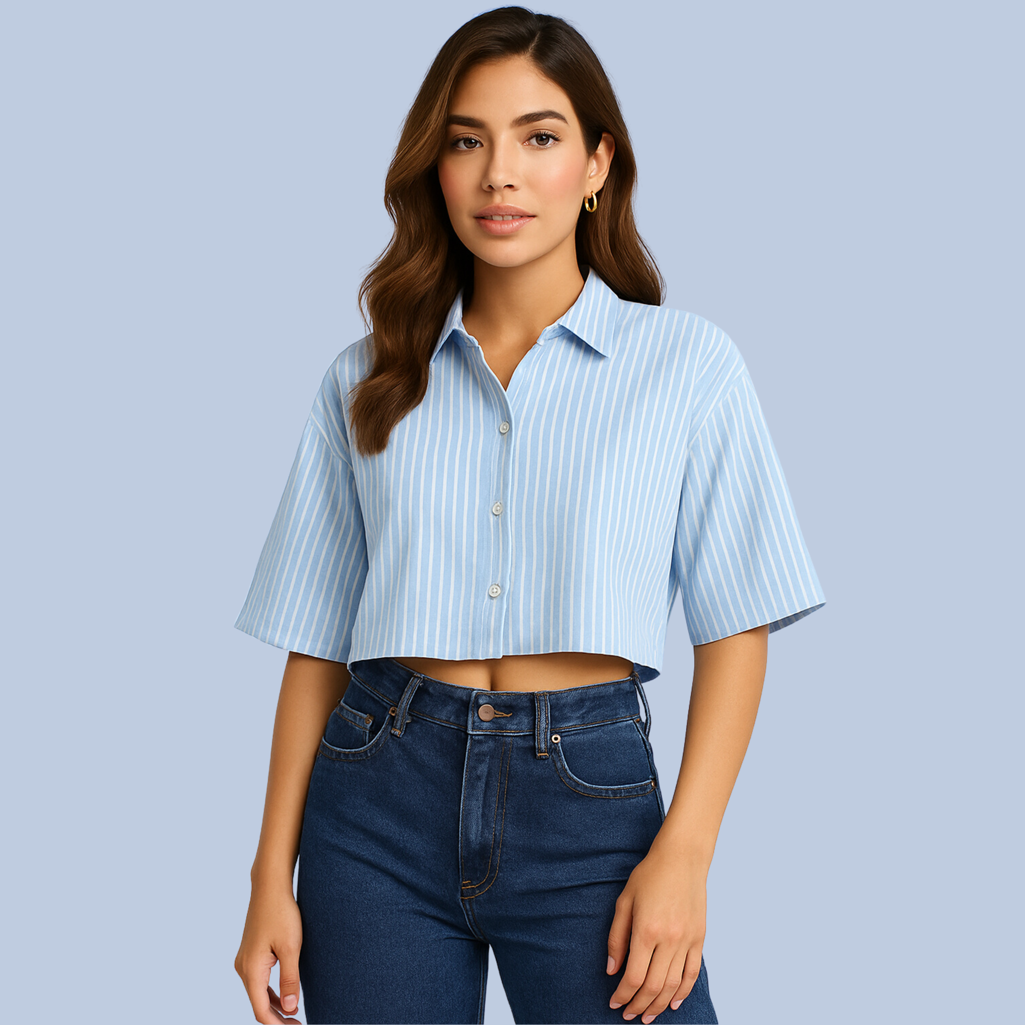 Stripe Button-Down Crop Shirt