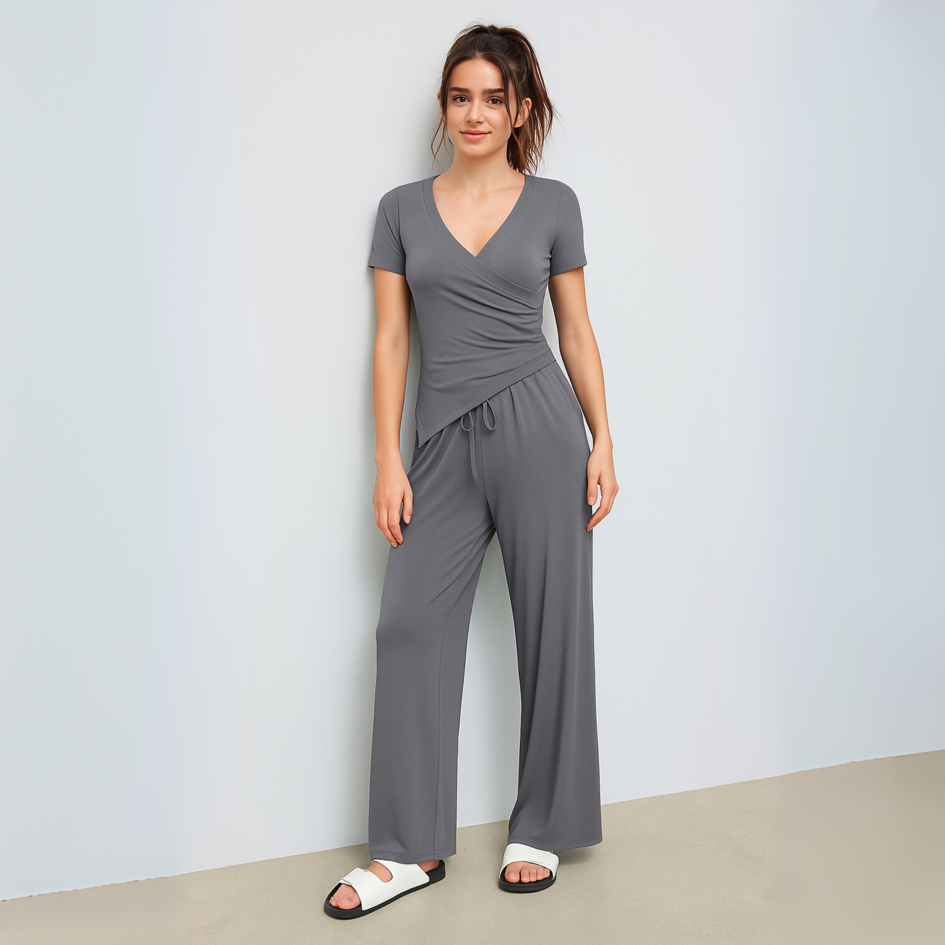 Stylish Grey Wrap Co-ord Set