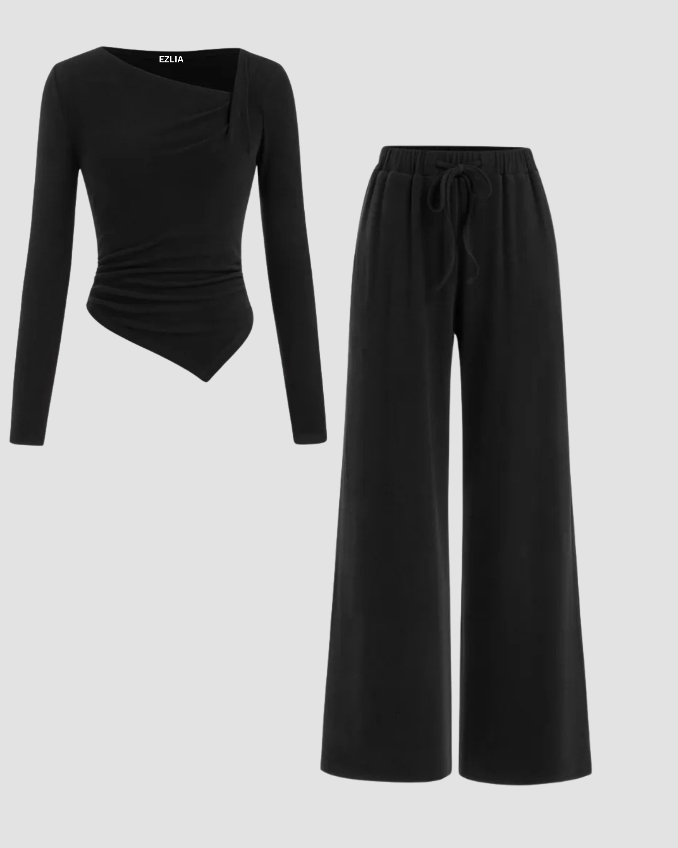 Cotton Blend Ruched Top & Drawstring Trouser Set