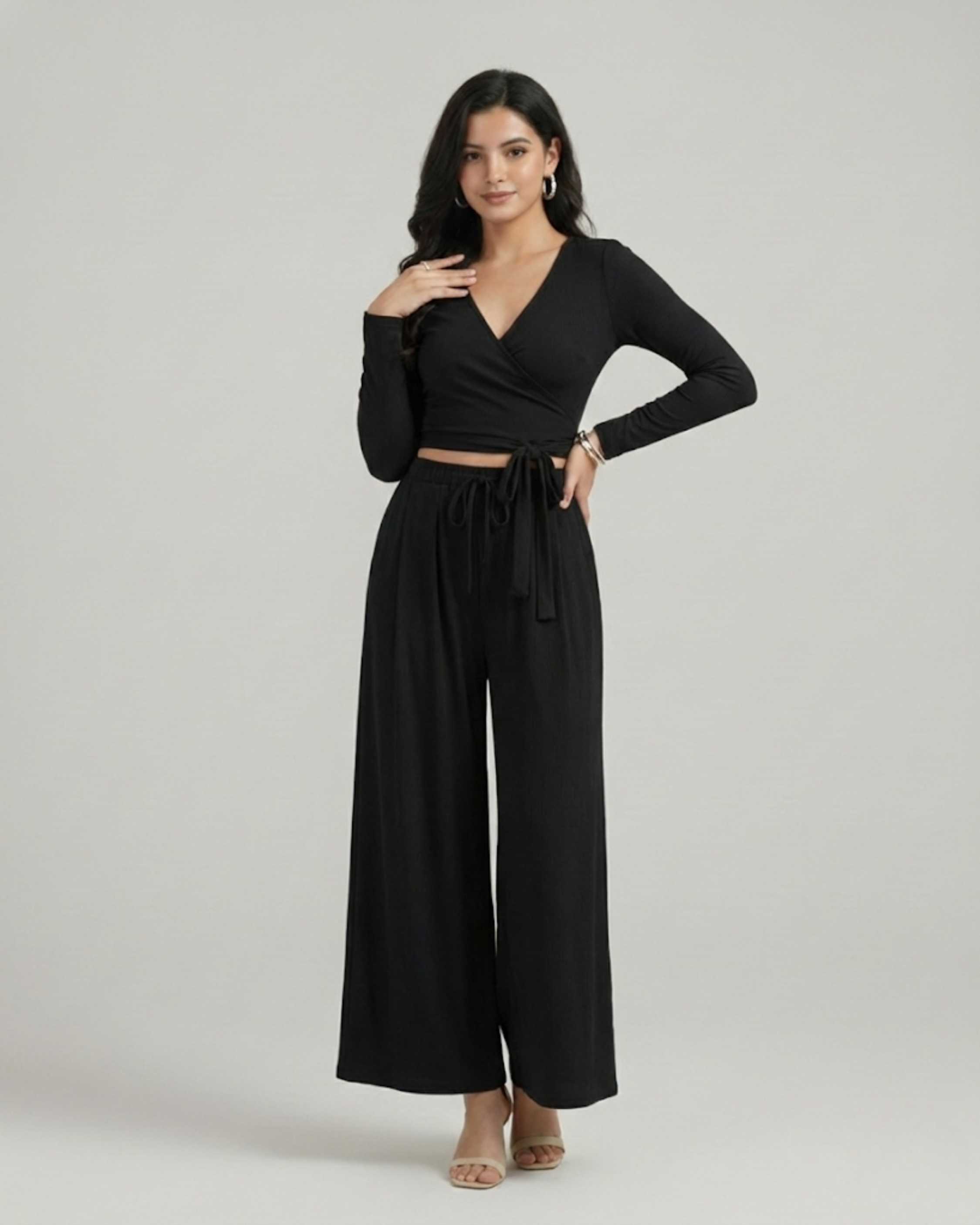 Knotted Long Sleeve Top & Straight Leg Pants