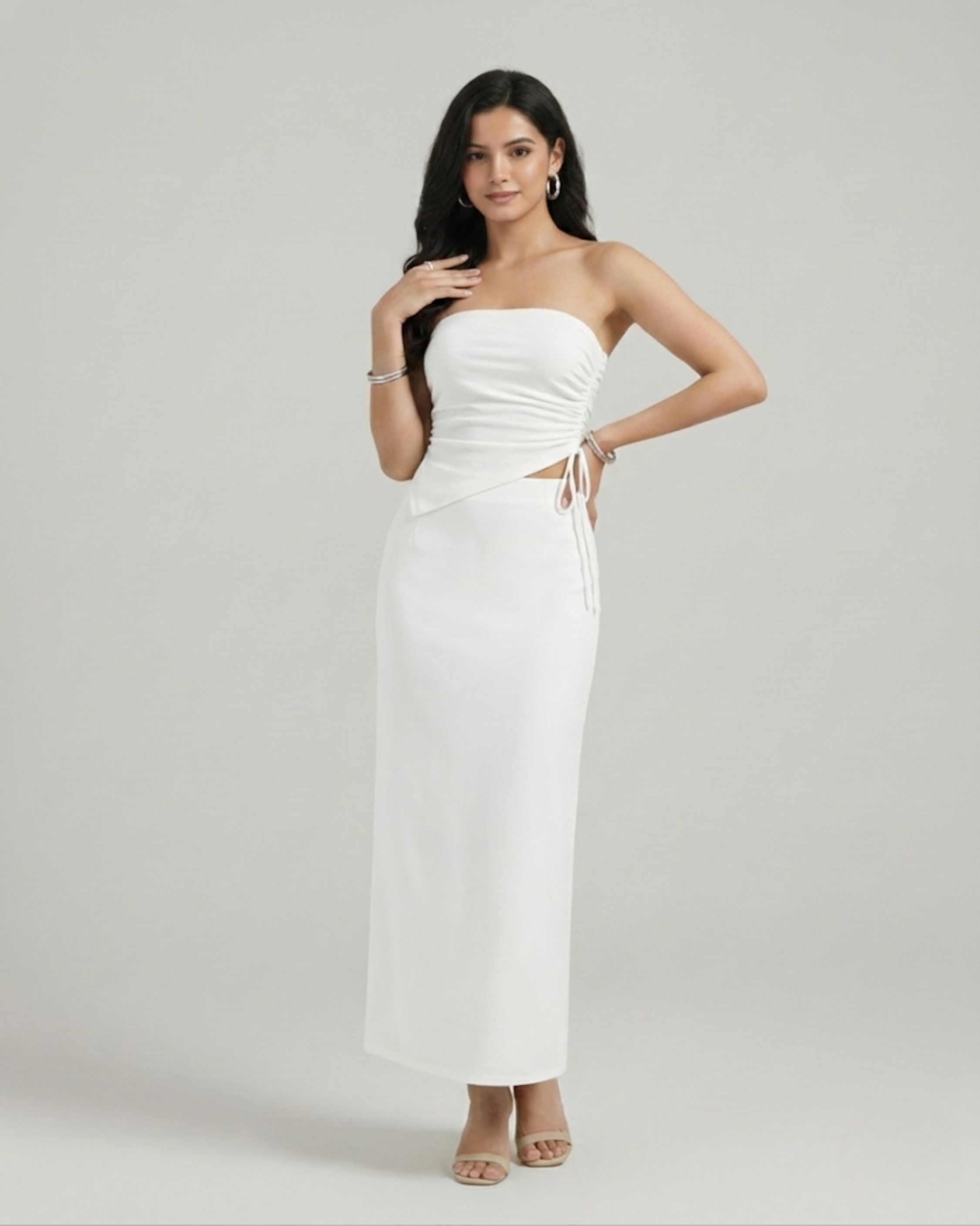 Linen Blend Bandeau & Split Maxi Skirt Co-ord