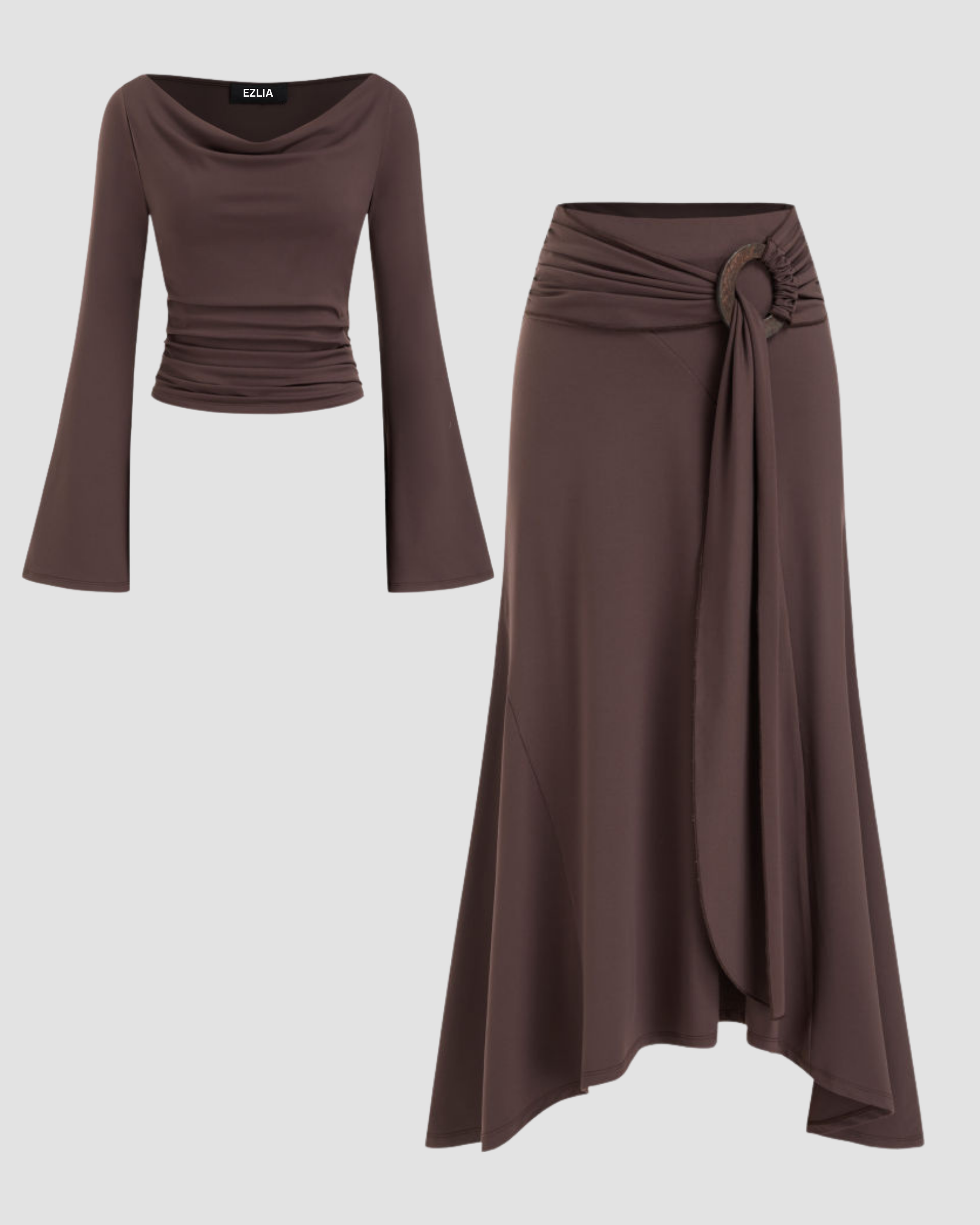 Belted Cowl Neck Bell Sleeve Co-ord Set