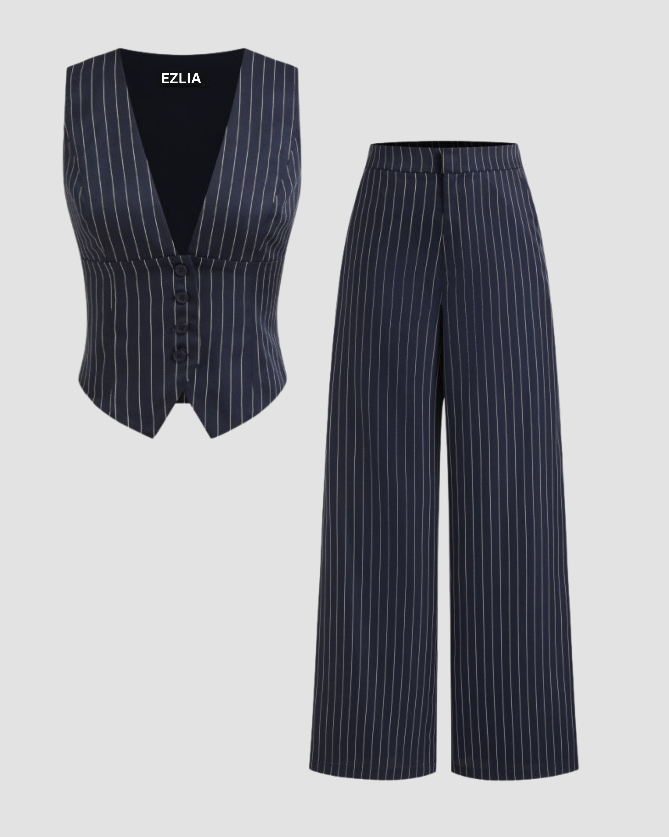Striped Button Tank & Straight Leg Trouser Set