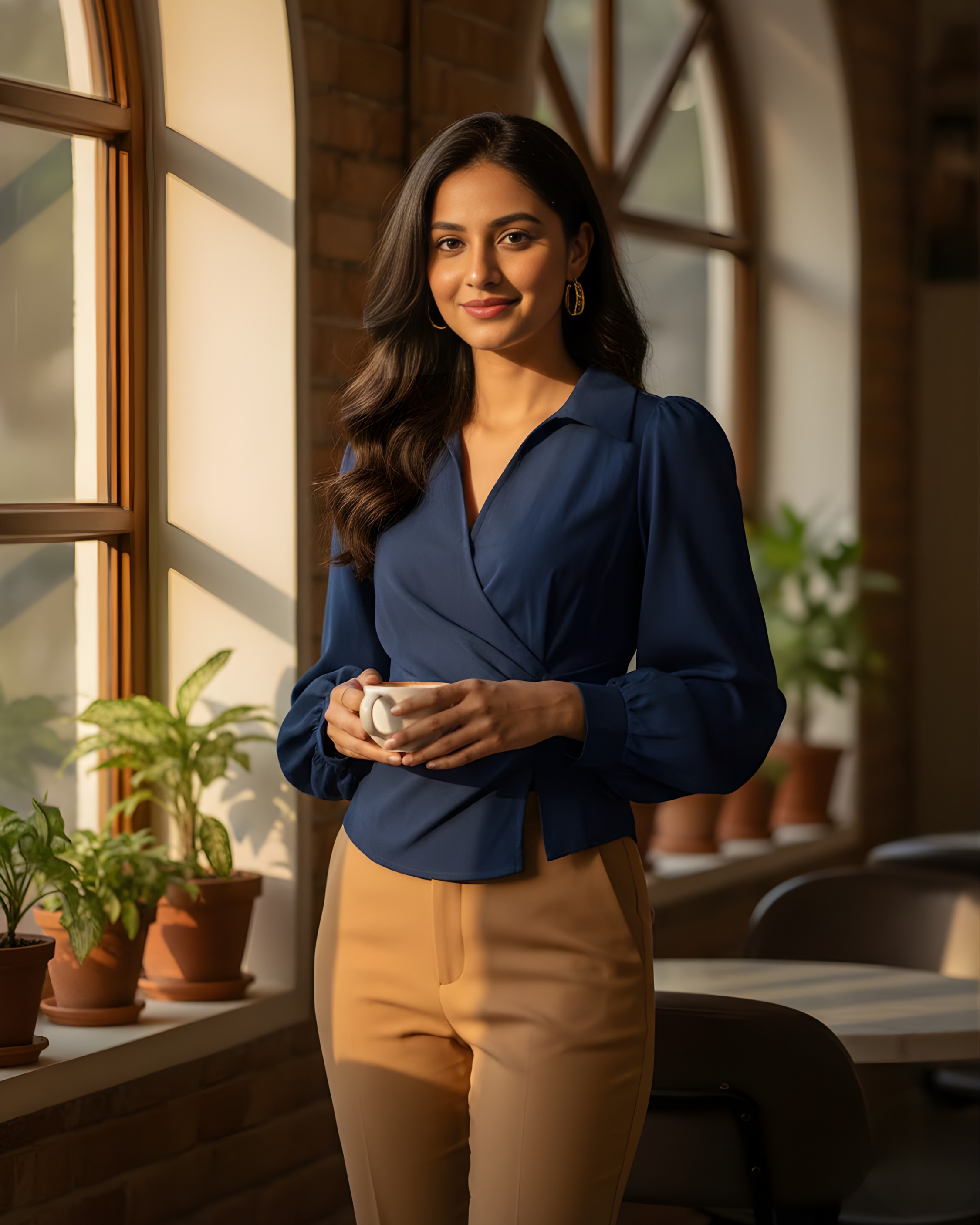 Navy Blue V-Neck Bubble Wrap Top