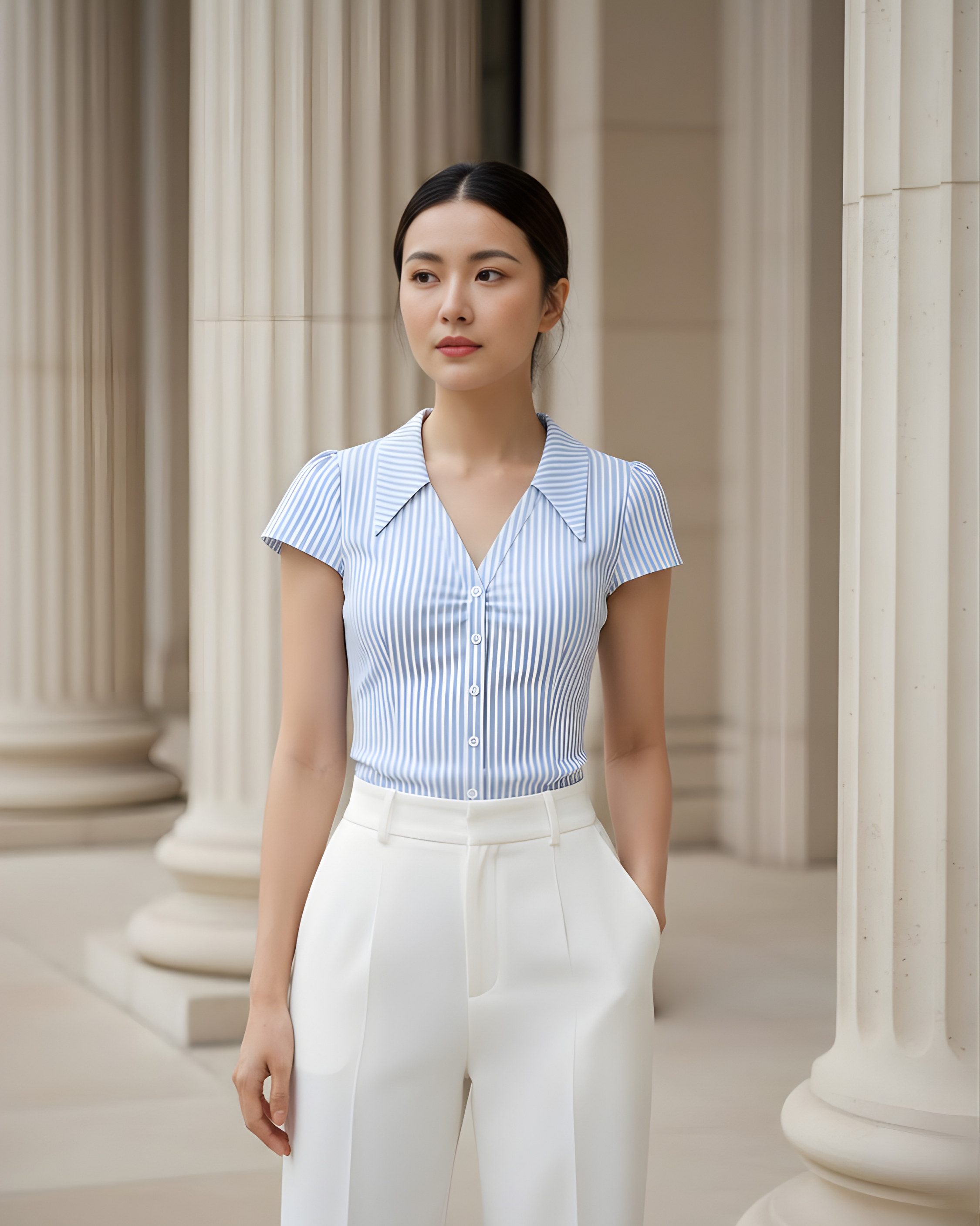 Blue & White Striped Button-Down Top