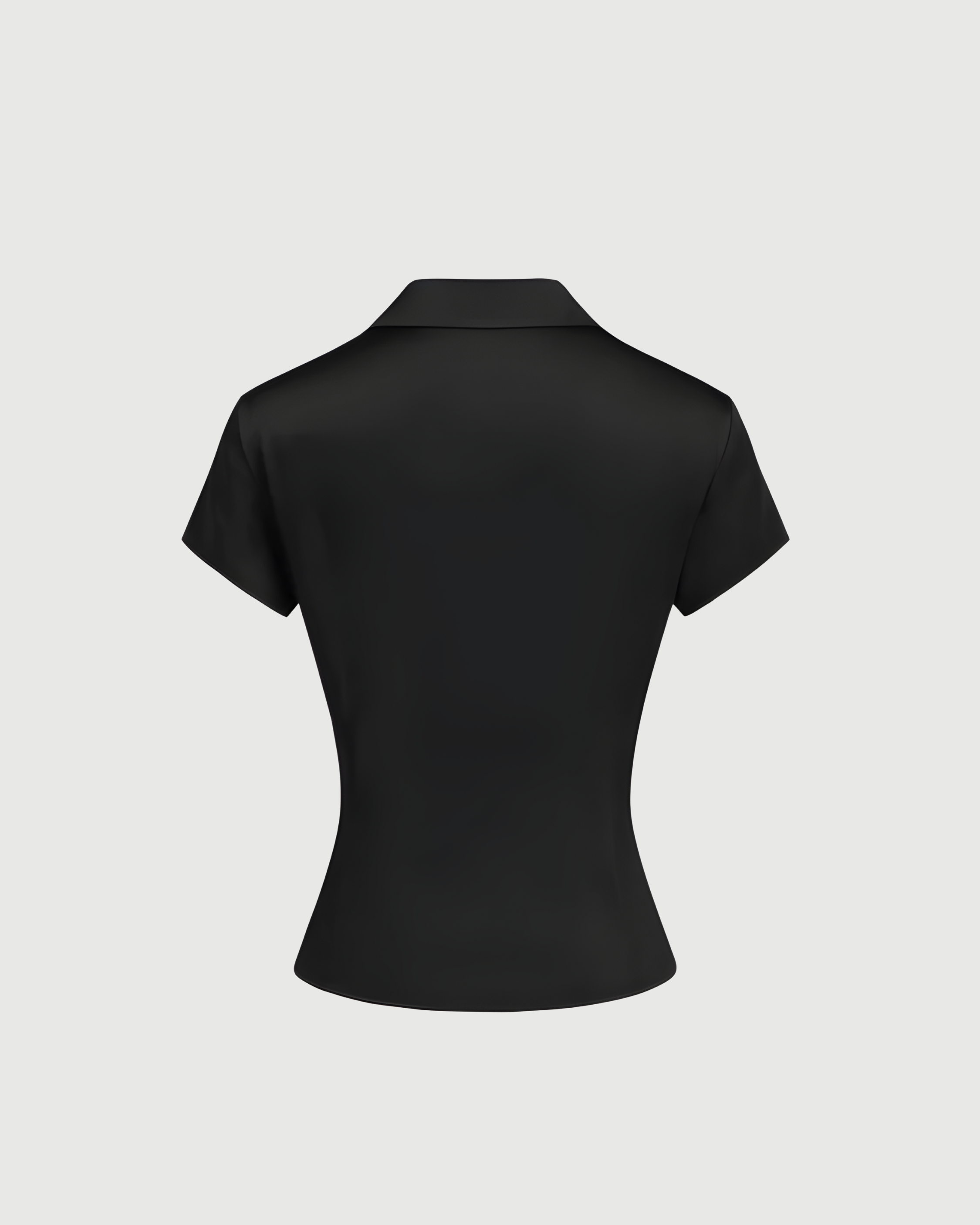 Collared Satin Shirt with Short Sleeves - Black