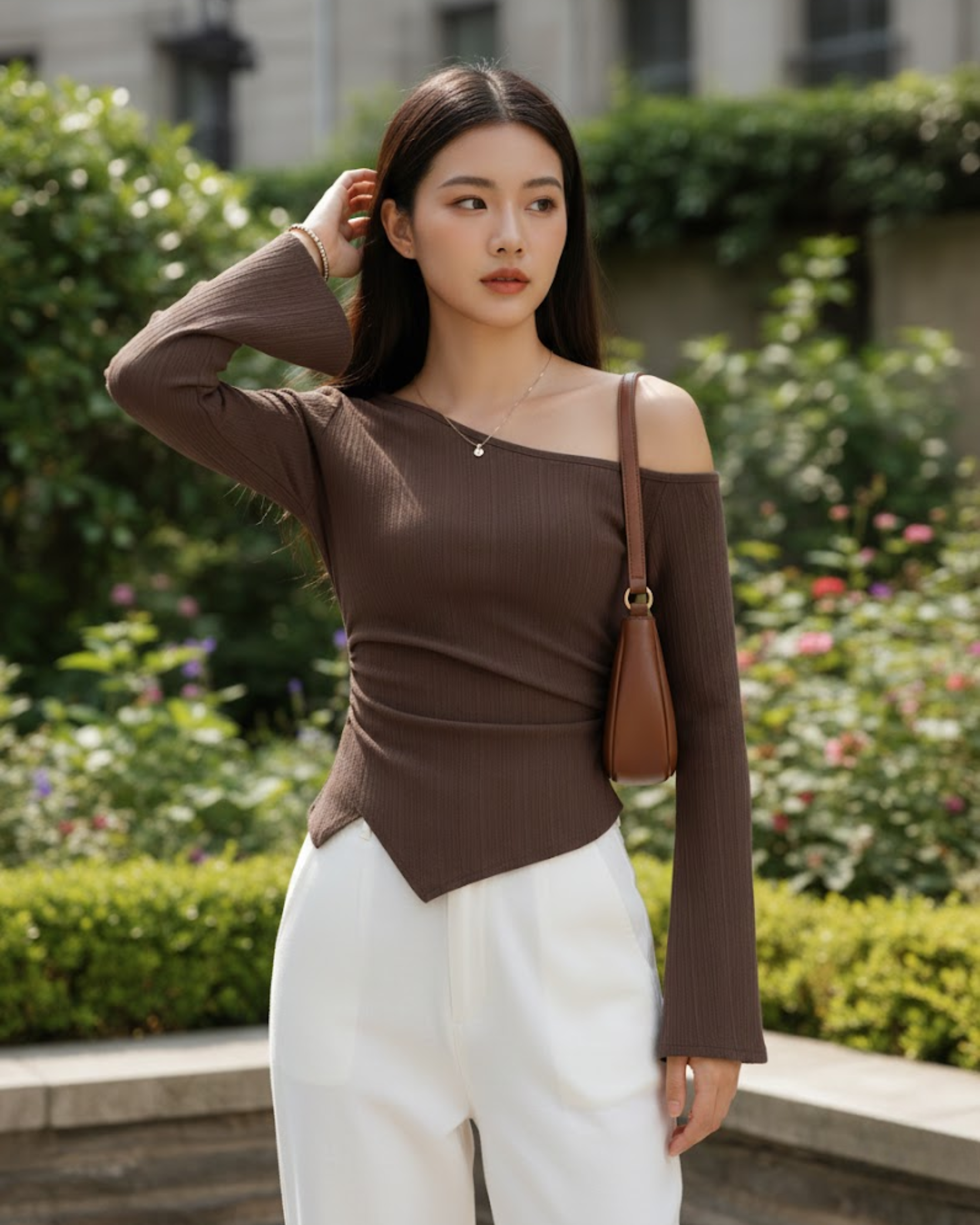 One Shoulder Top – Chocolate Brown