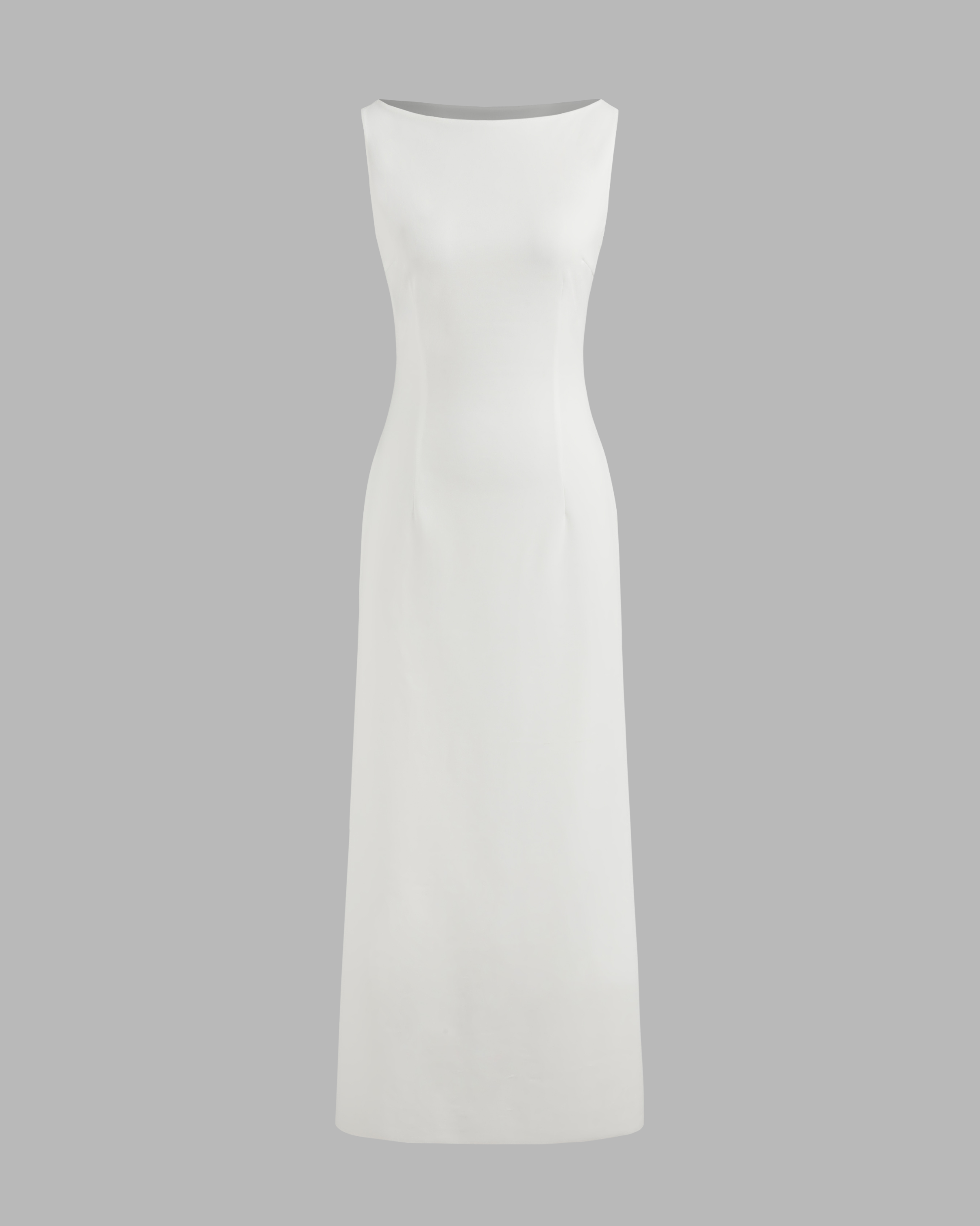 Boat Neck Solid Maxi Dress-White