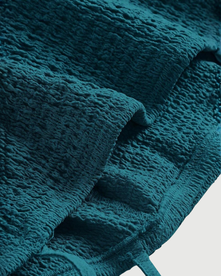 Solid Tie Shoulder Ruched Layered Ruffle Hem Cami Dress-Green