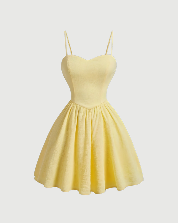 Romantic Back Bow Tie Yellow Summer Dress-Yellow