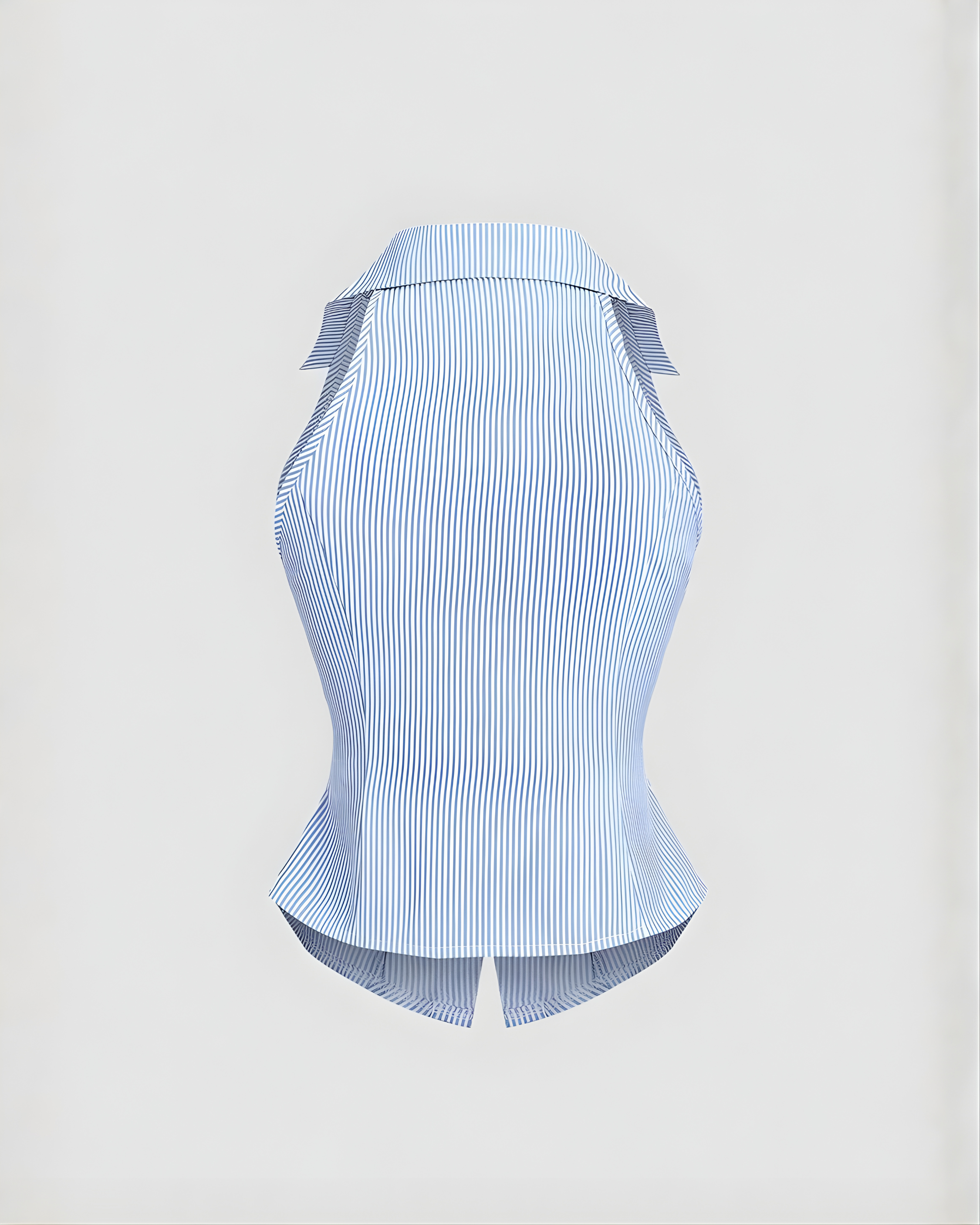 Blue Striped Sleeveless Fitted Collared Shirt-Blue & White
