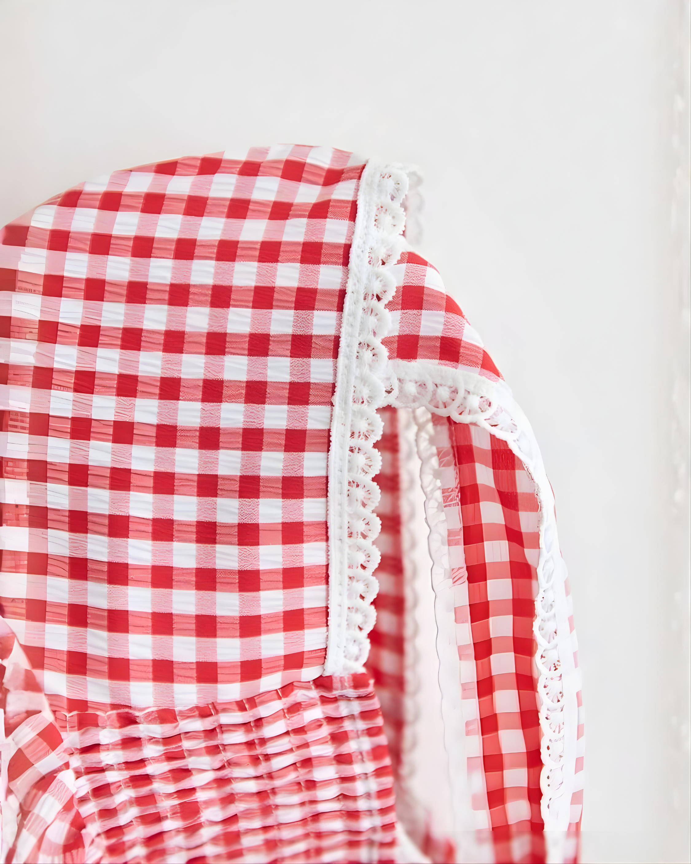 Square Neck Lace Patchwork Plaid -Pink & White