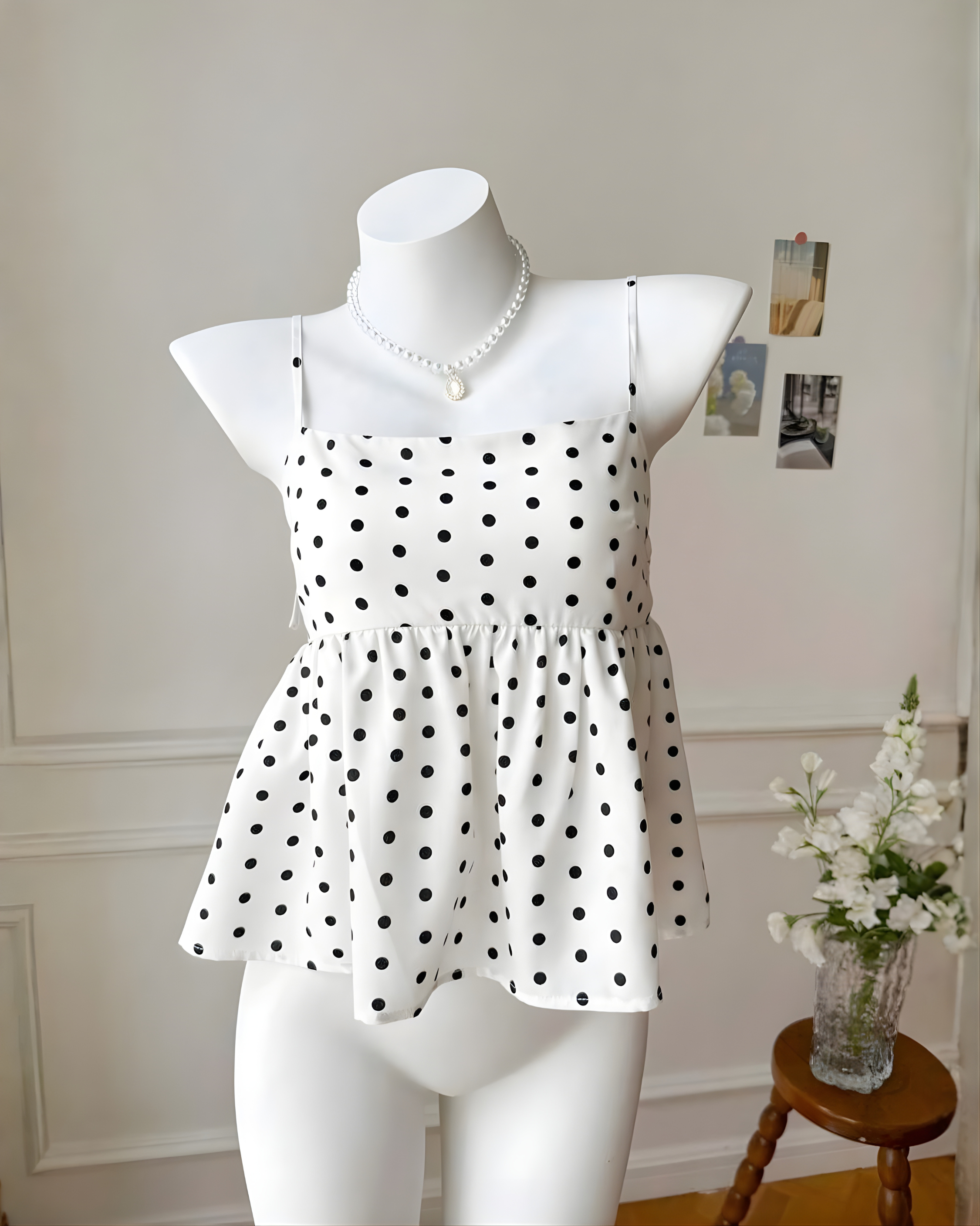 White Woven Polka Dot Camisole
