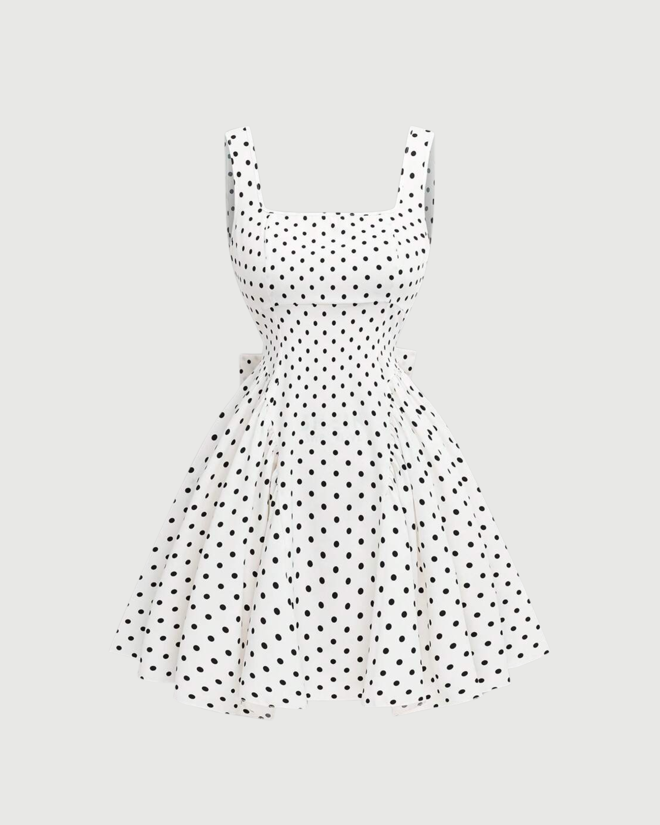 Bowknot Polka Dot Romper Dress-Black & White