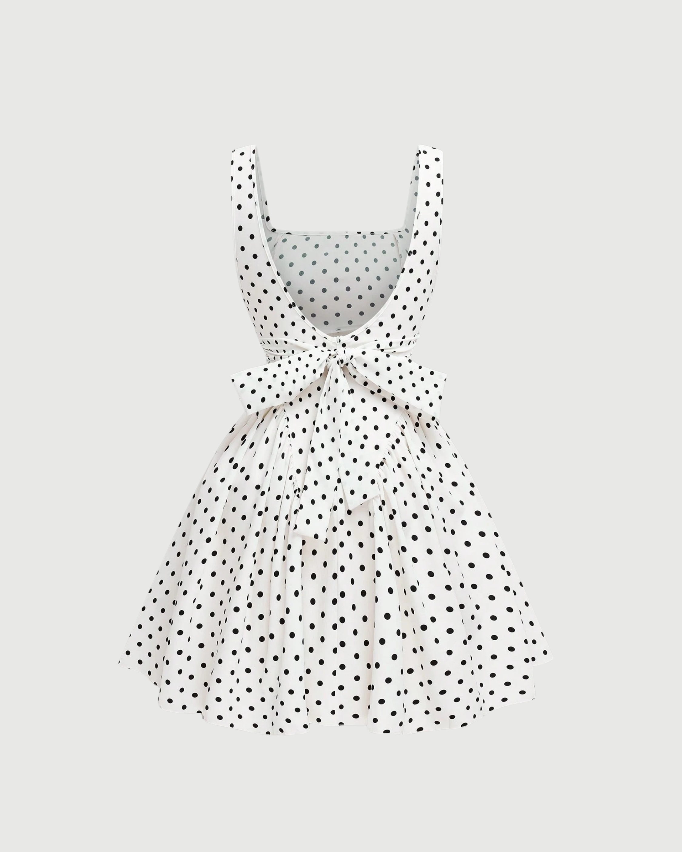 Bowknot Polka Dot Romper Dress-Black & White
