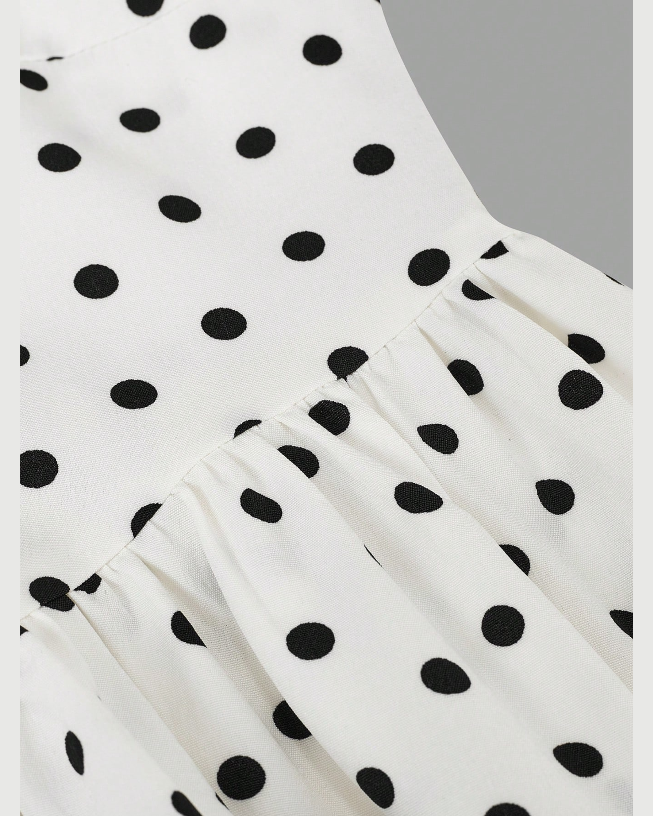 Bowknot Polka Dot Romper Dress-Black & White