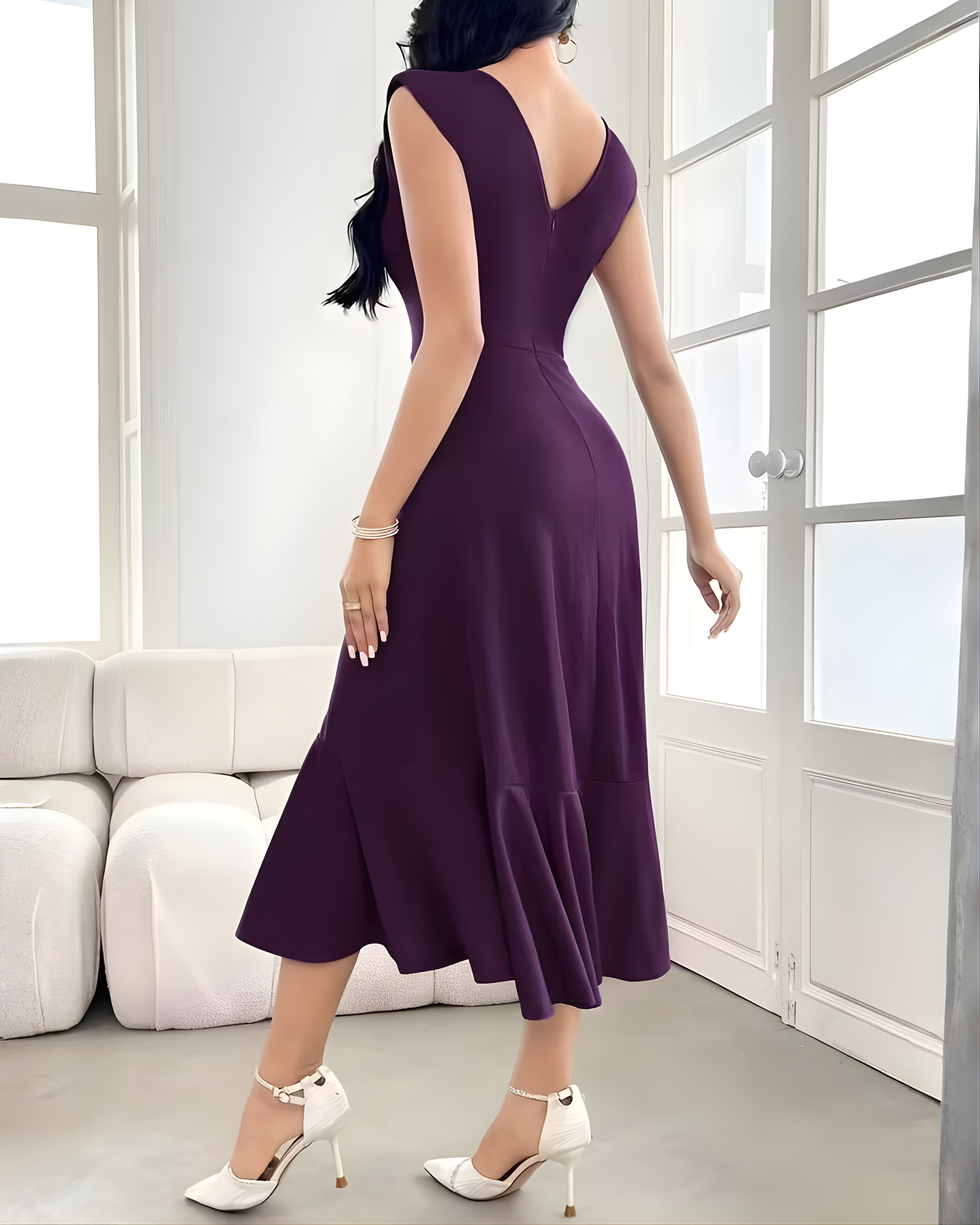 Purple Fit & Flare Professional Dress-Purple