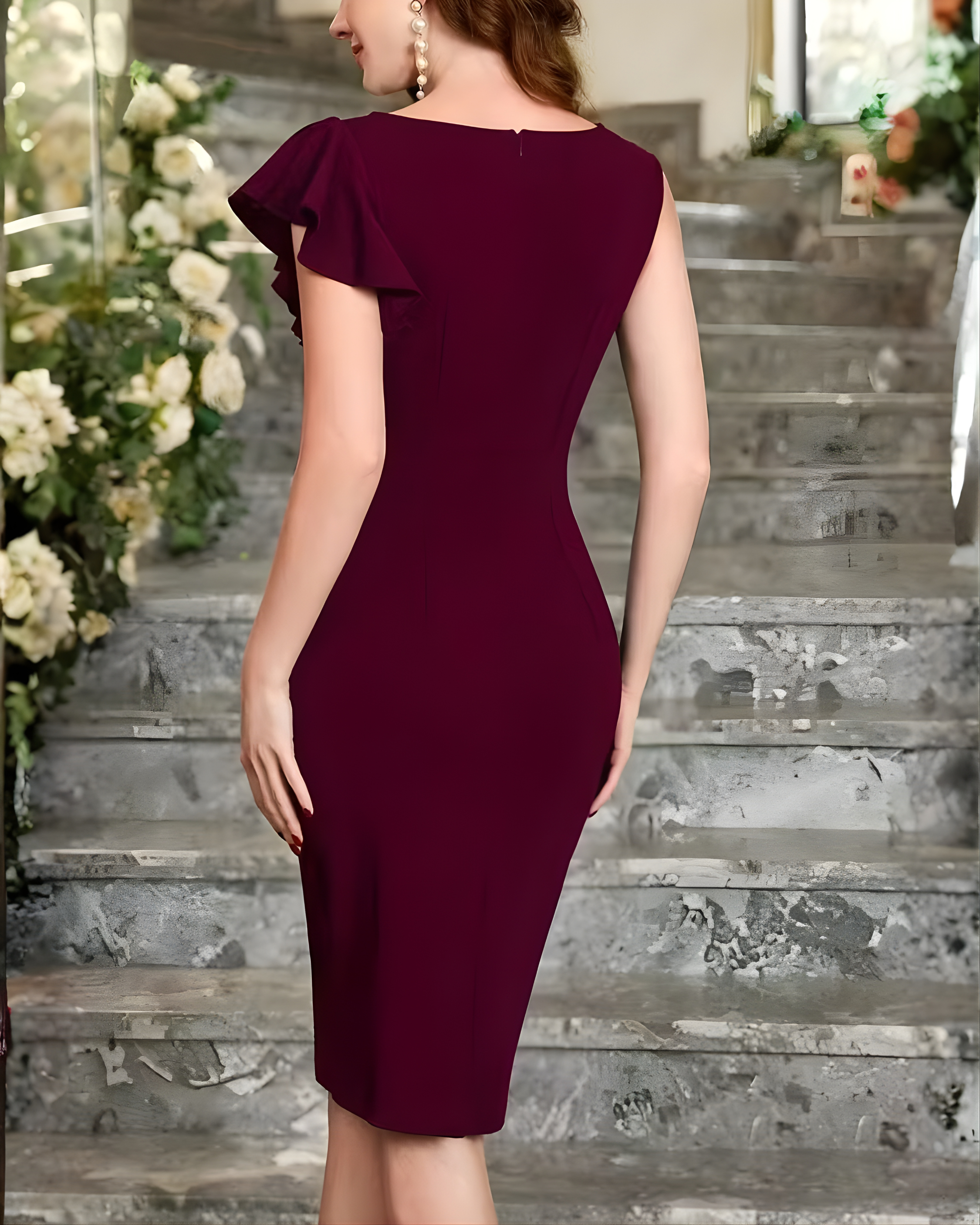 Boat Neck Asymmetrical Sleeveless Bodycon Dress -Red